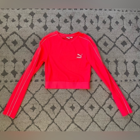 Puma Women’s Long Sleeve Neon Crop Top - Picture 2 of 12